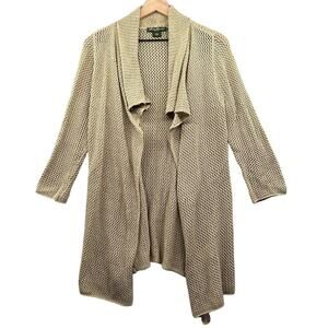 EDDIE BAUER Open Knit Cardigan Womens Medium Tan Beige Boho Western Fall